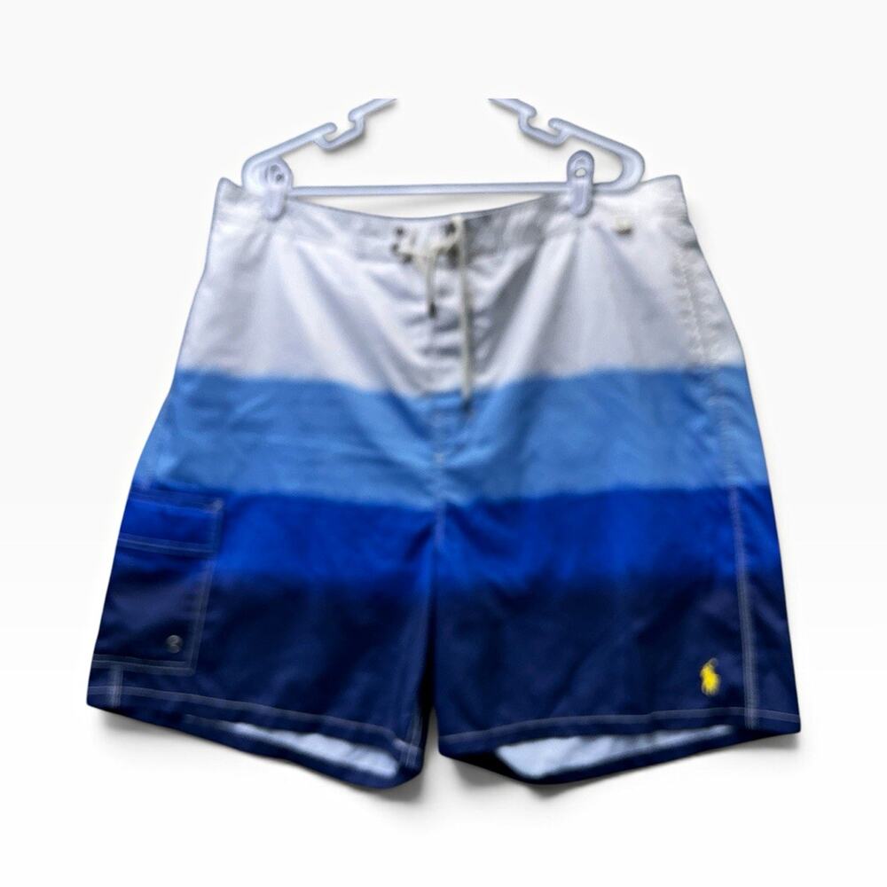 Polo Ralph Lauren Men's Swim Trunks Blue/White Striped Mesh Lined Size 2XB